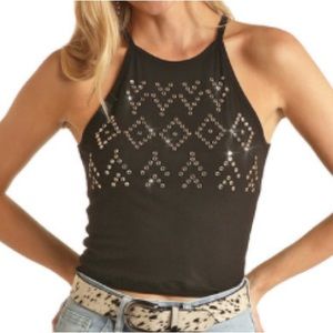 Rock & Roll Denim Women’s Ribbed Tank with Studs Black Large New with Tags